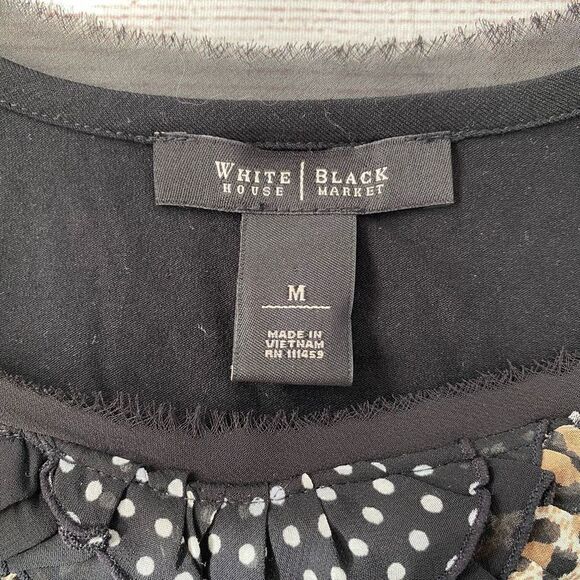 White House Black Market scoopneck Longsleeve ruffle front top black M - Picture 6 of 9